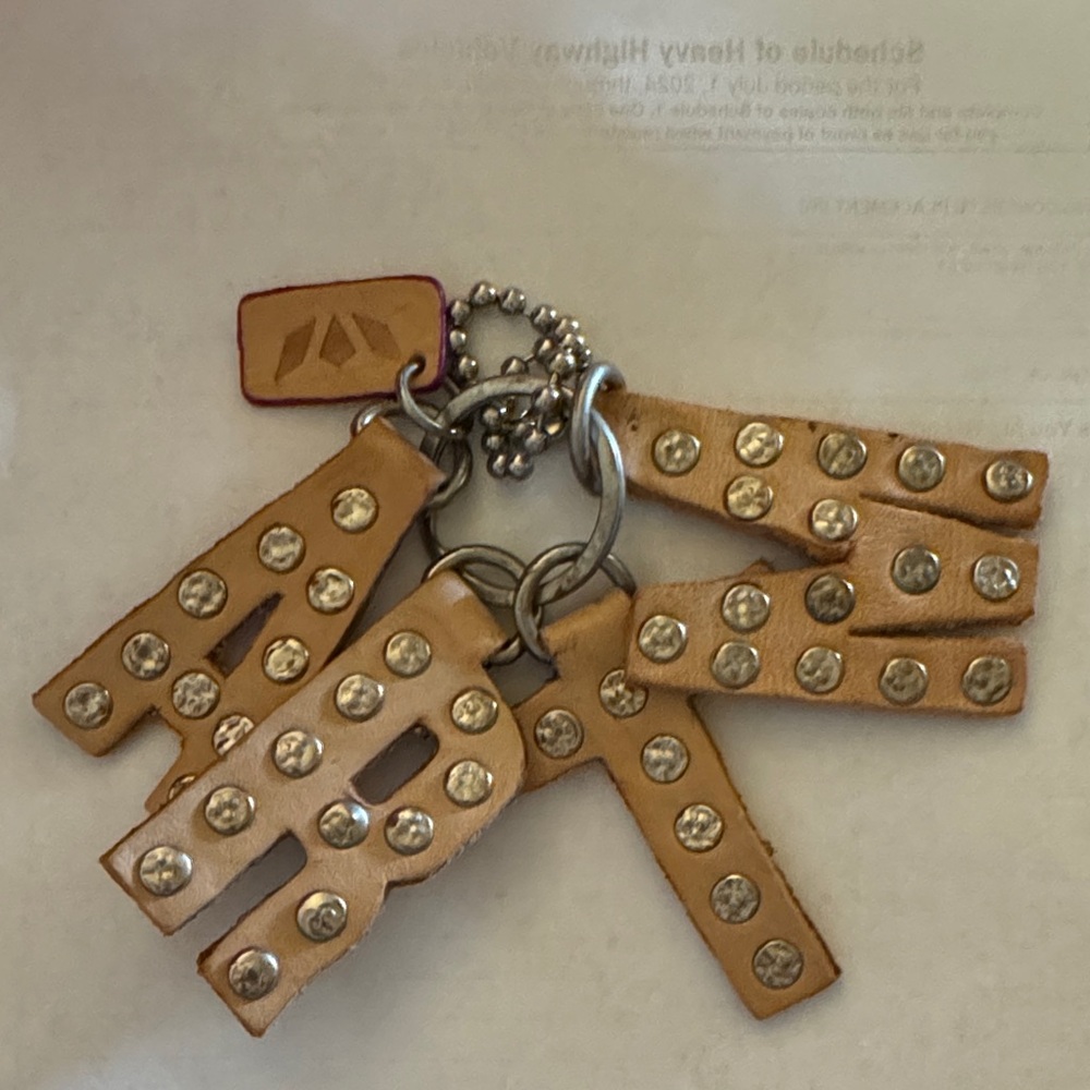 Consuela Tan Leather Keychain with Silver Studs